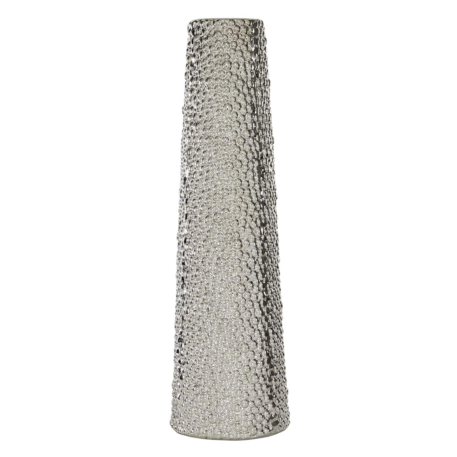 DecMode 25" Silver Ceramic Vase with Bubble Texture
