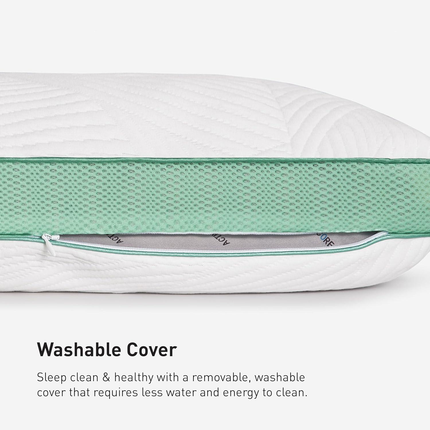 Firm White and Green Moisture-Wicking Queen Sleep Pillow