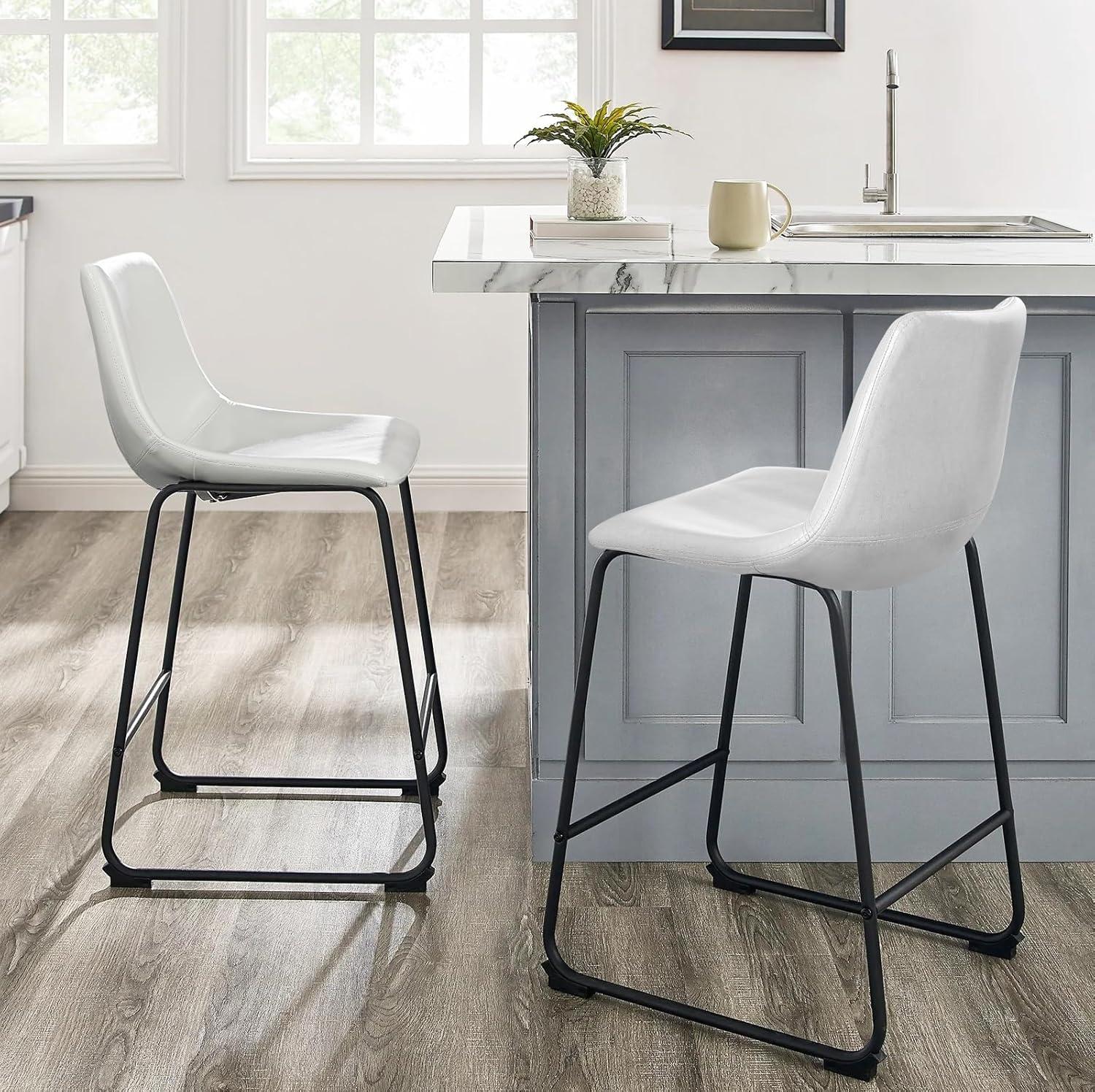 GIKPAL Barstools 26'' PU Leather Counter Height Bar Stools Set of 4 with Back Modern Armless Chairs with Footrest and Metal Legs for Kitchen Living Room Pub, Black