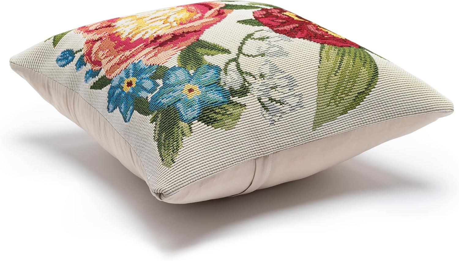 Cream Floral Indoor/Outdoor Square Pillow with Hidden Zipper