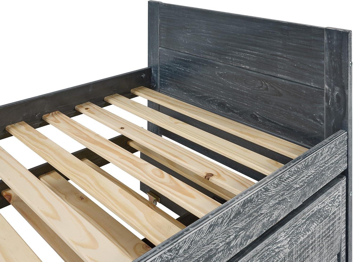 Bedz King All in One Twin Bed with Trundle and 3 Built in Drawers, Weathered Black