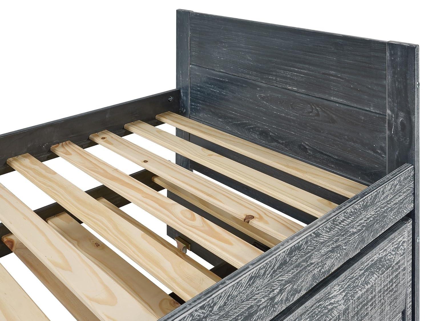 Bedz King Twin Captains Bed with Trundle and 3 Built in Drawers, Weathered Black