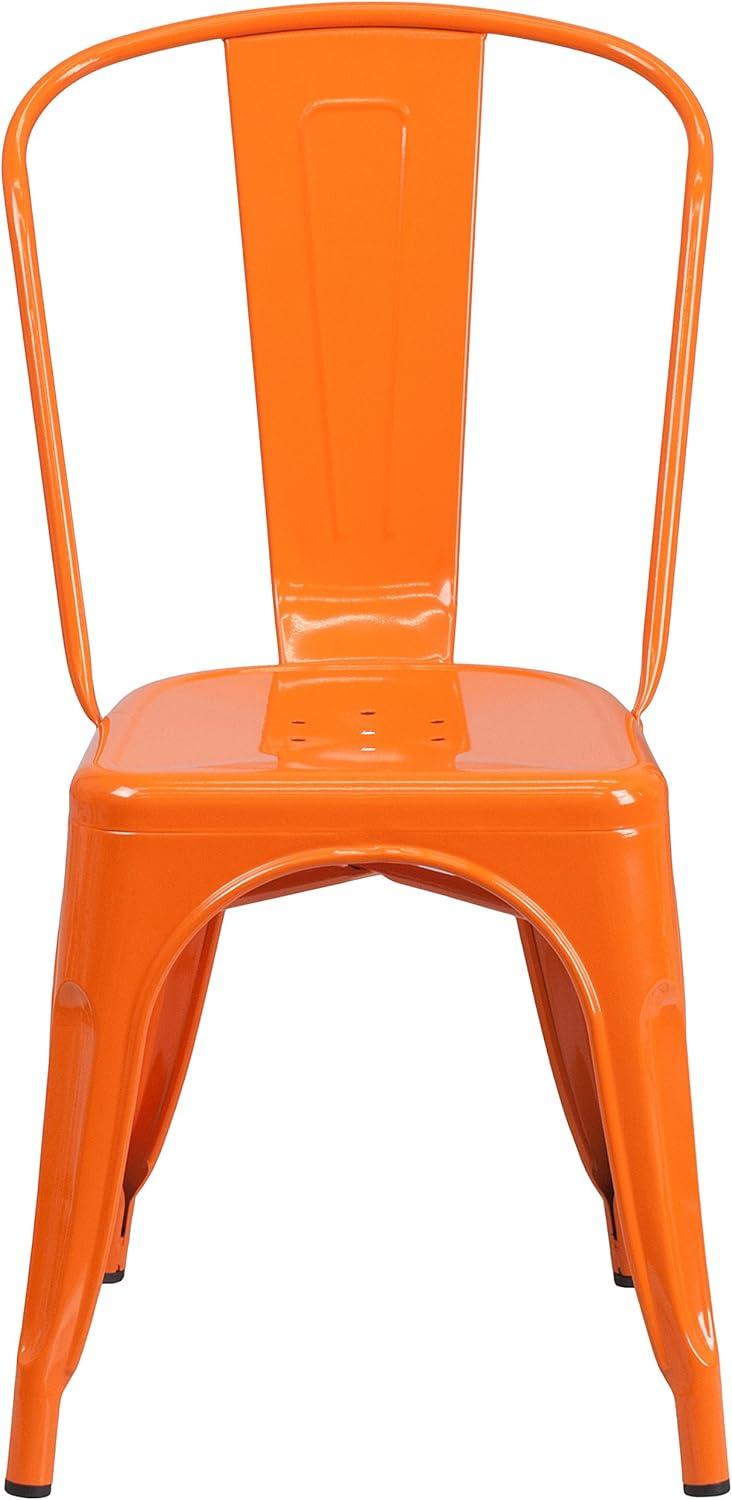 Emma + Oliver Orange Metal Stackable Indoor-Outdoor Dining Chair