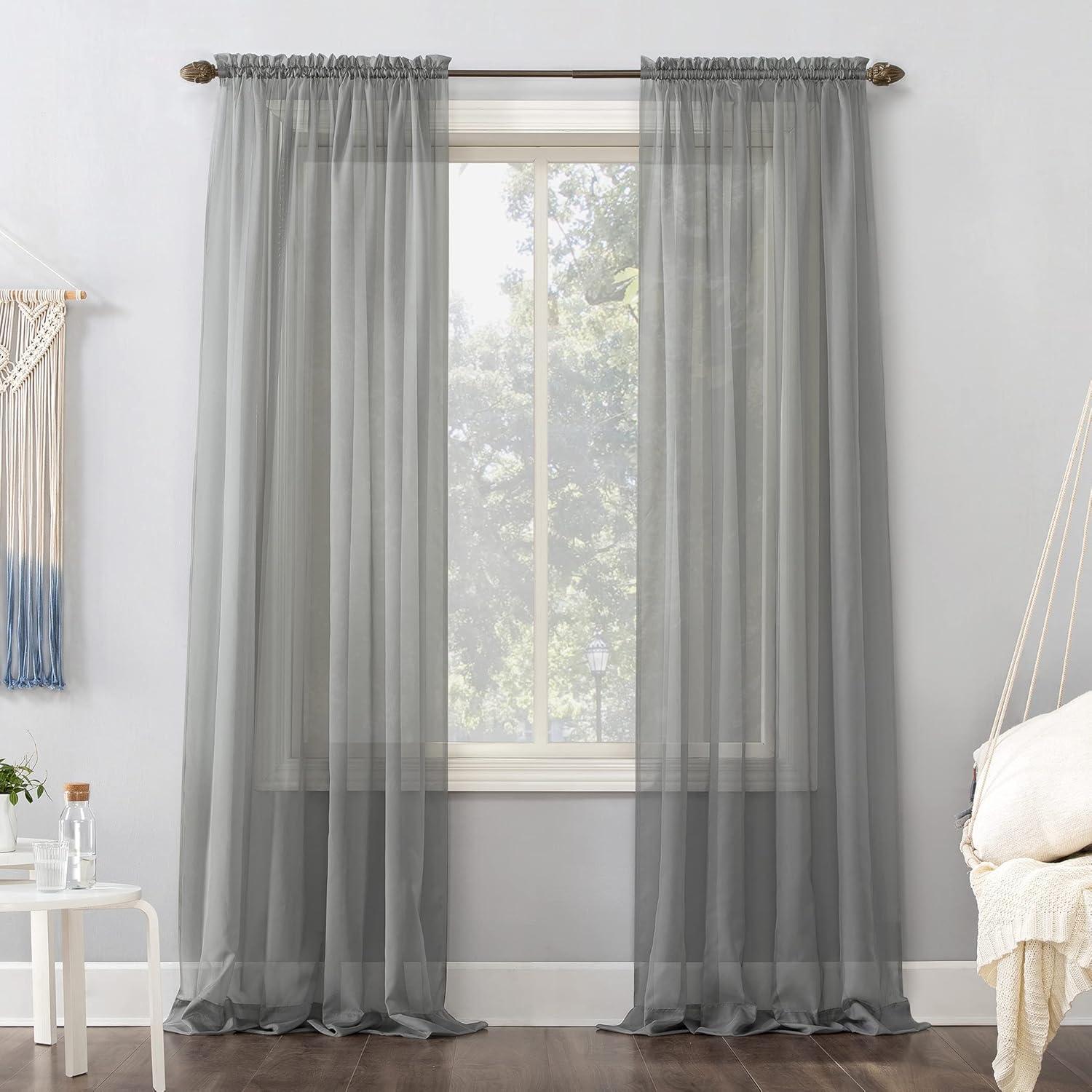 84"x59" Emily Sheer Voile Rod Pocket Curtain Panel Charcoal - No. 918
