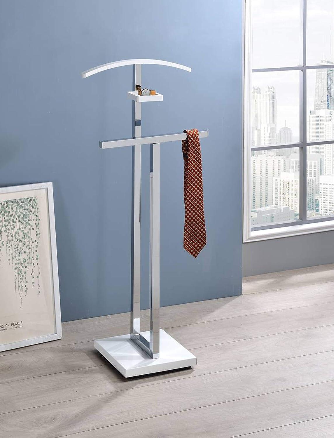 Vaccaro White and Chrome Metal Wood Suit Valet Stand