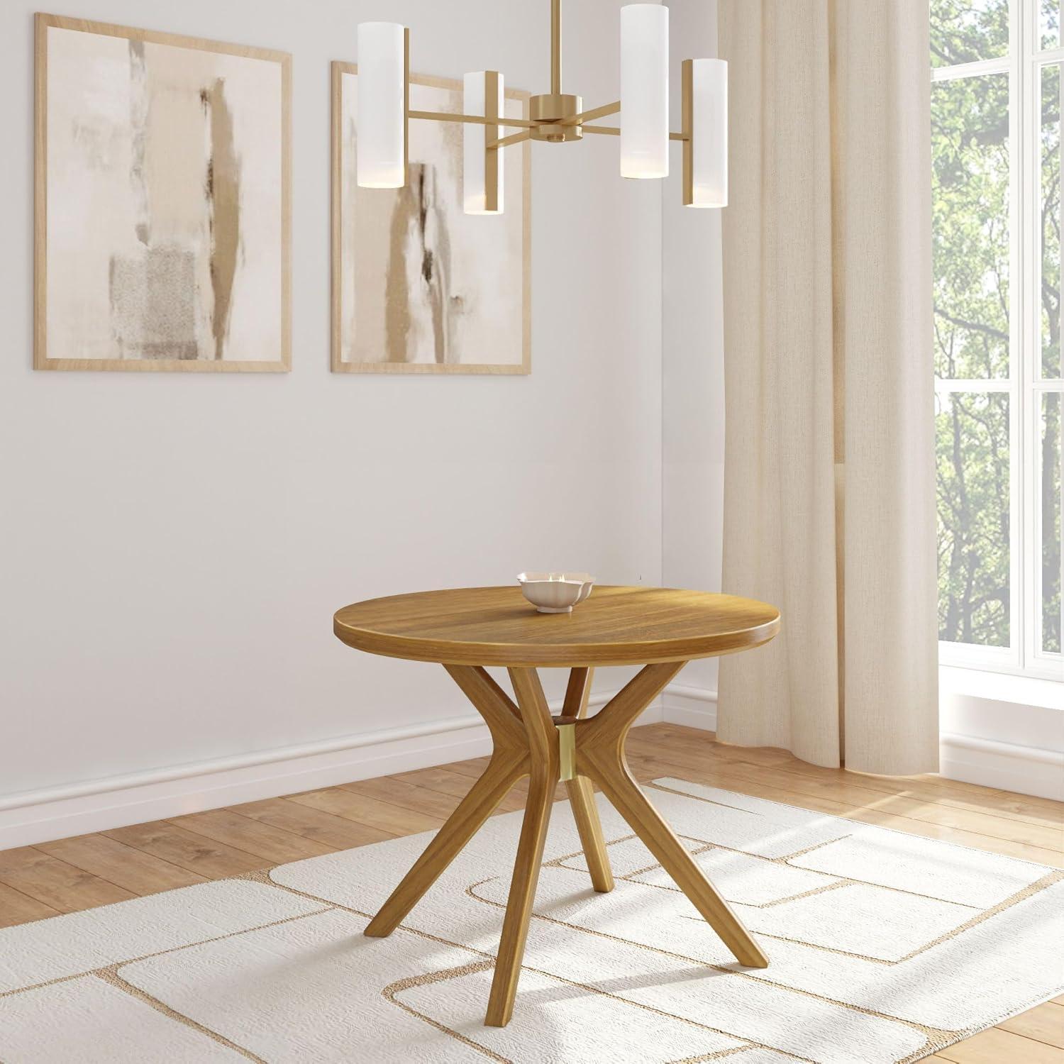 Plank+Beam Verso Round Dining Table, 47" Solid Wood Kitchen & Dining Room Table, Pecan