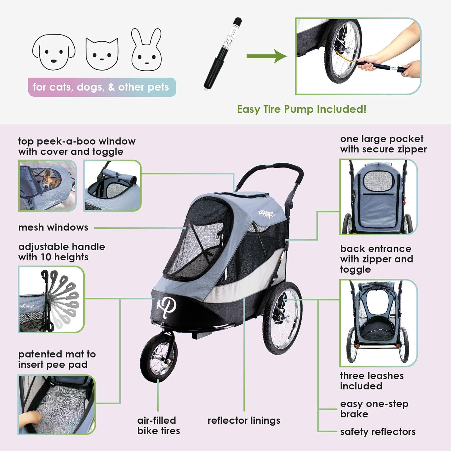 Trailblazer Pet Jogger/Stroller, Bike Trailer, Shock Absorbing Bike Wheels, Large Entry Way, Peek-a-Boo Window, Small/Medium/Large Dogs, Cats and Pets, Supports up to 77LBS  - Space Gray