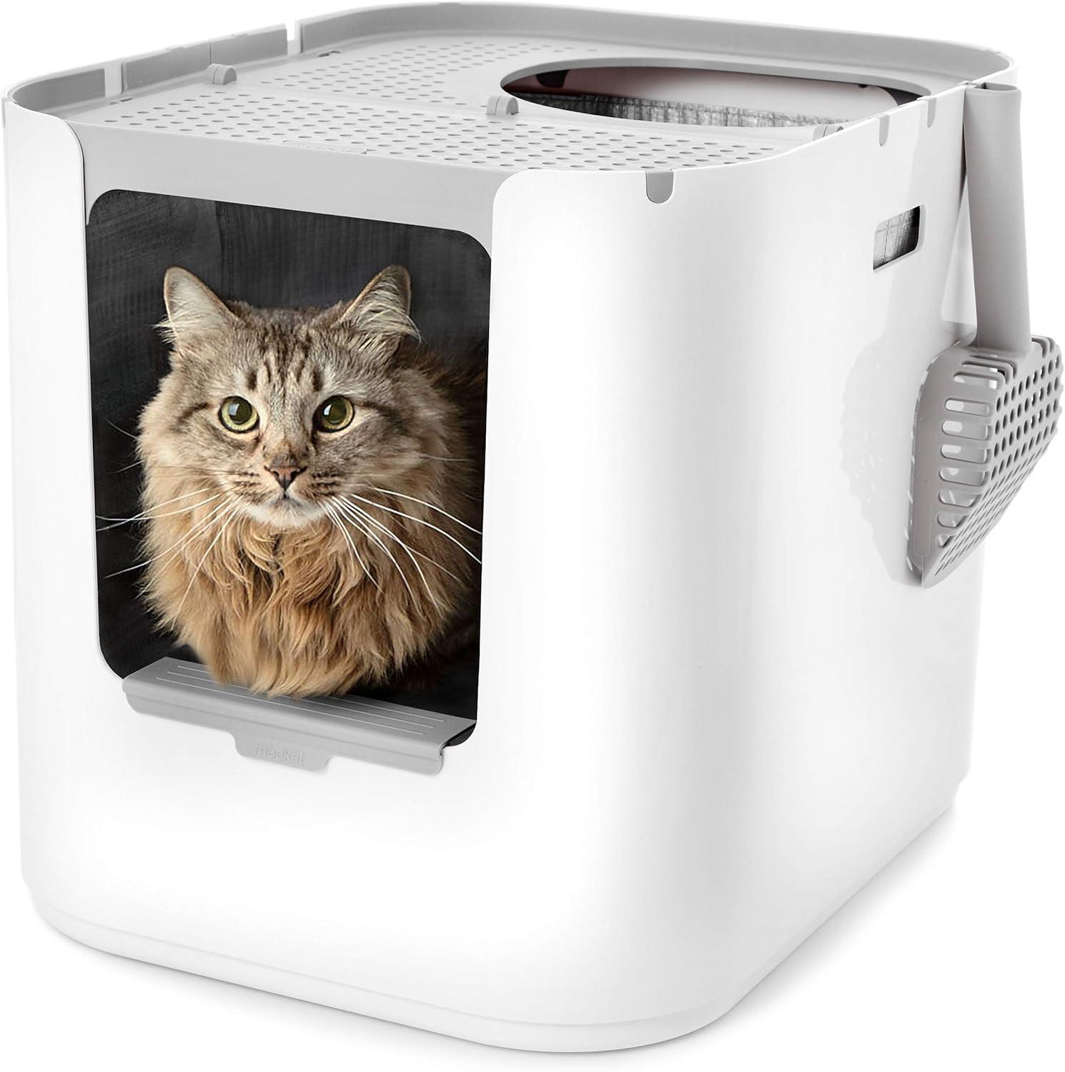 White XL Configurable Cat Litter Box with Scoop and Liners