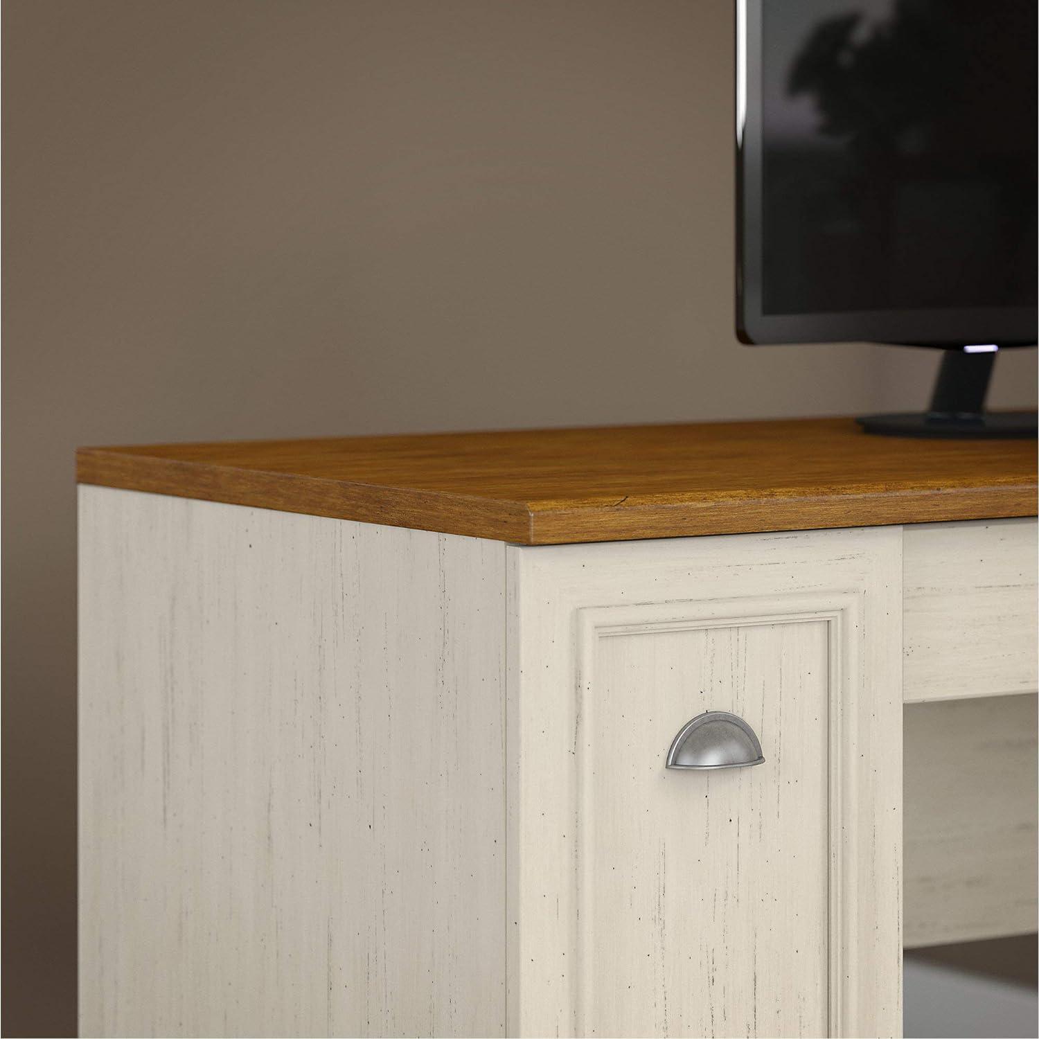 Fairview L Shaped Desk 4 Pc Set with Storage in Antique White - Engineered Wood