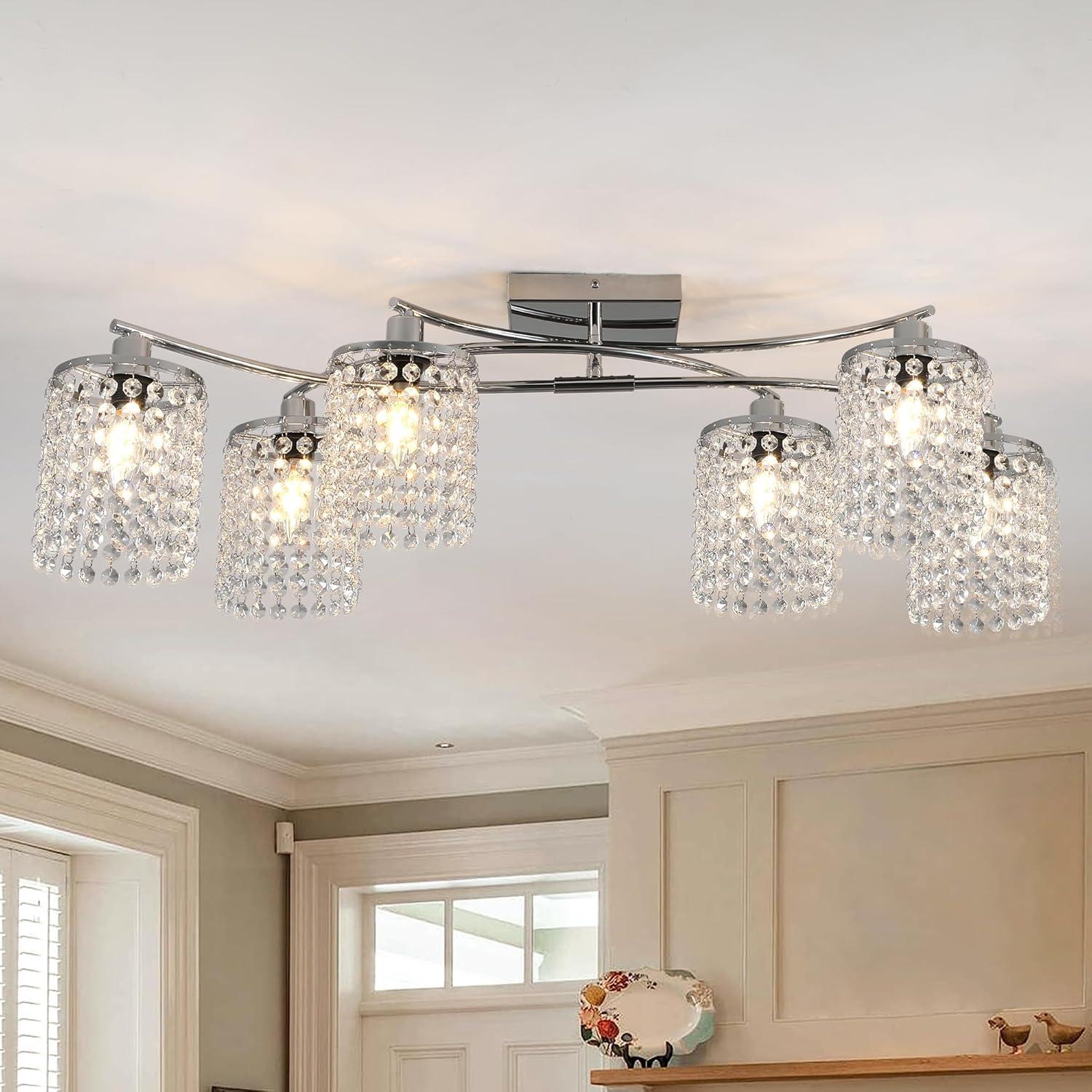 Mercer41 6 - Light 35.03" Dimmable Crystal Flush Mount