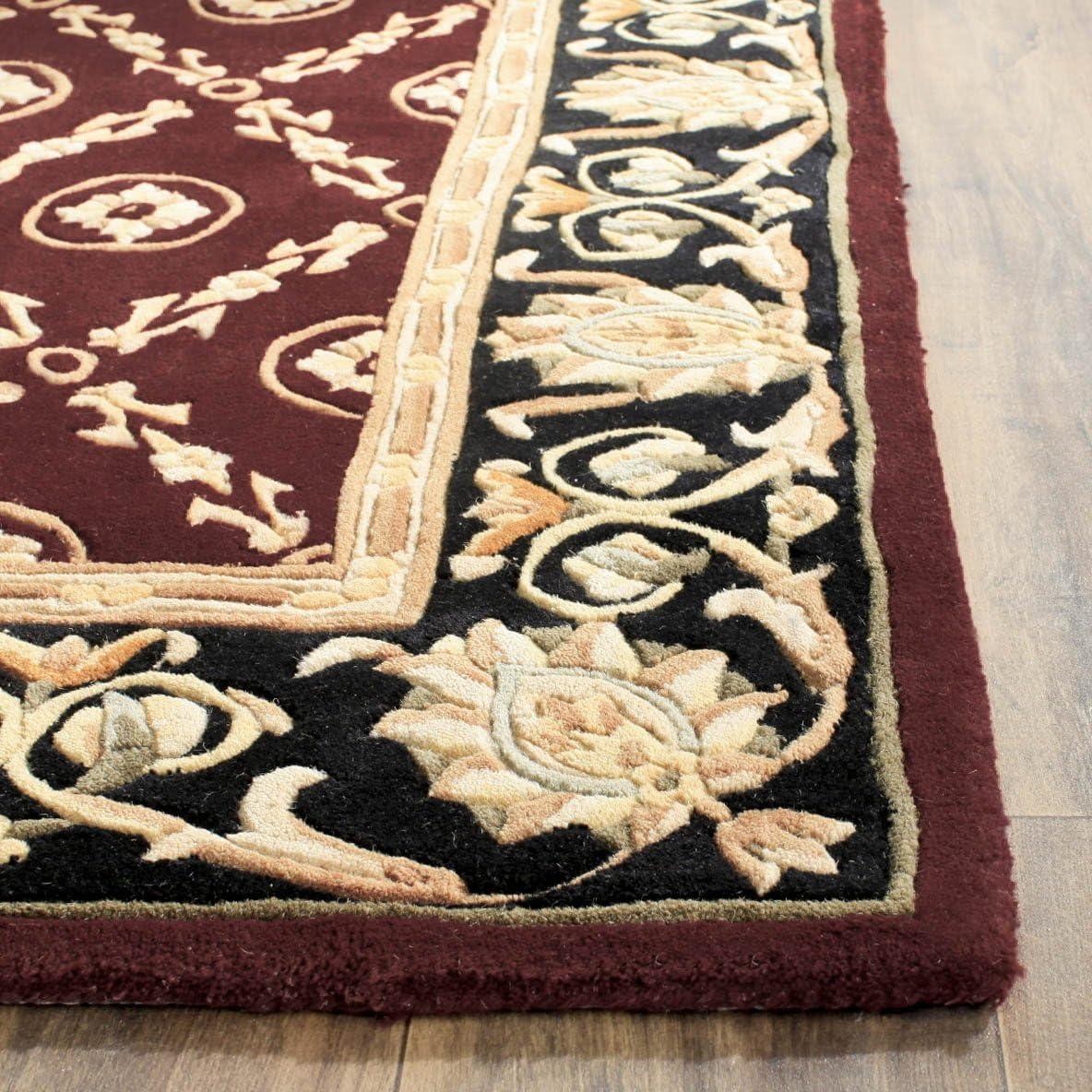 SAFAVIEH Naples Clinton Floral Bordered Wool Area Rug, Burgundy/Black, 2'6" x 4'6"