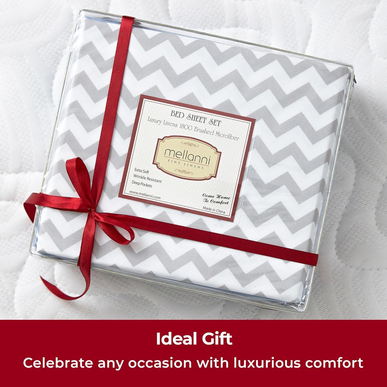 Mellanni Brushed Microfiber Sheet Set, Twin XL, Chevron Gray, 3 Piece