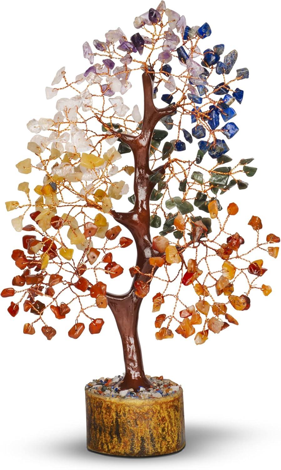 Multicolor Crystal Chakra Tree with Golden Wire