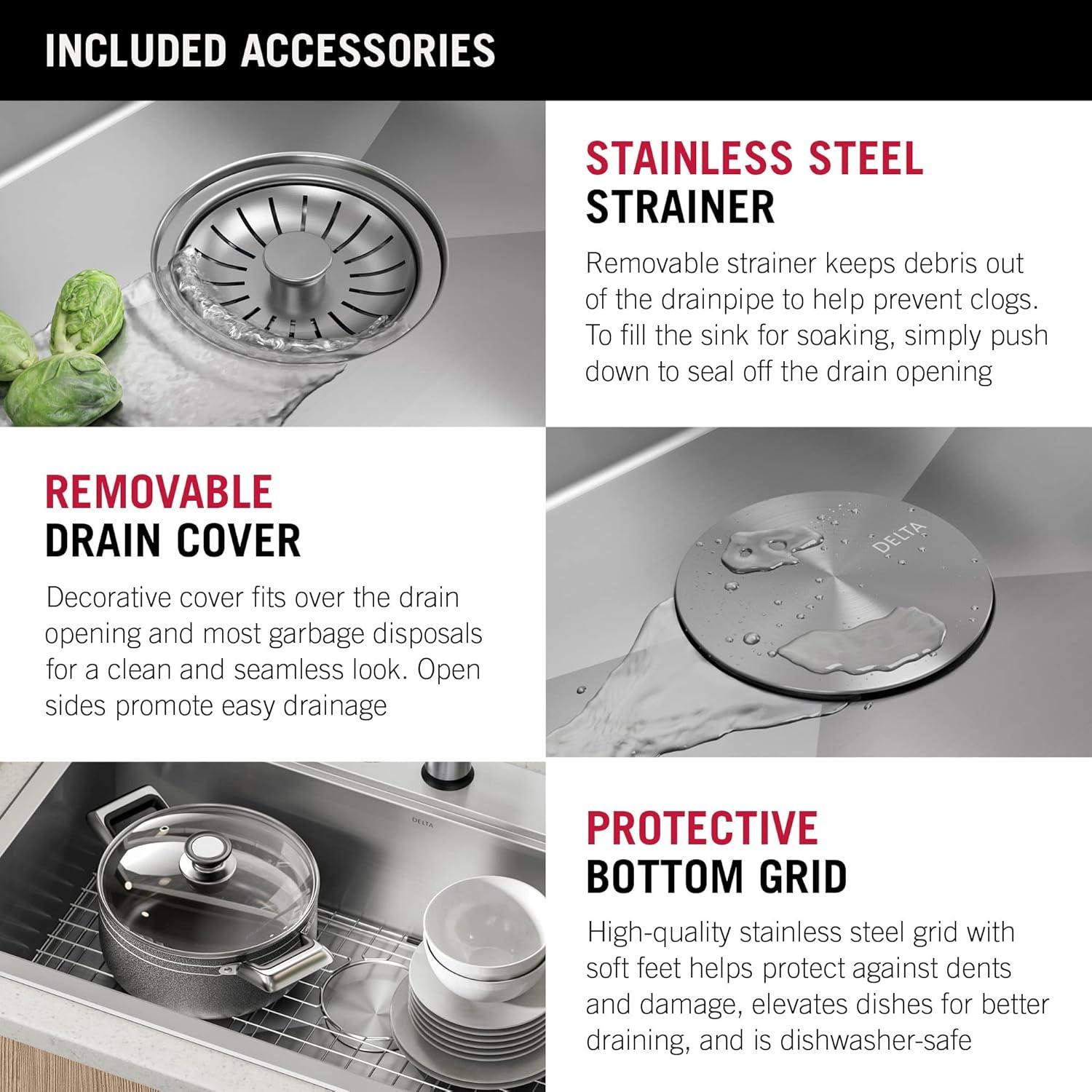 Delta Rivet™ 33" L Workstation Kitchen Sink Drop-In Top Mount 16 Gauge Stainless Steel Single Bowl