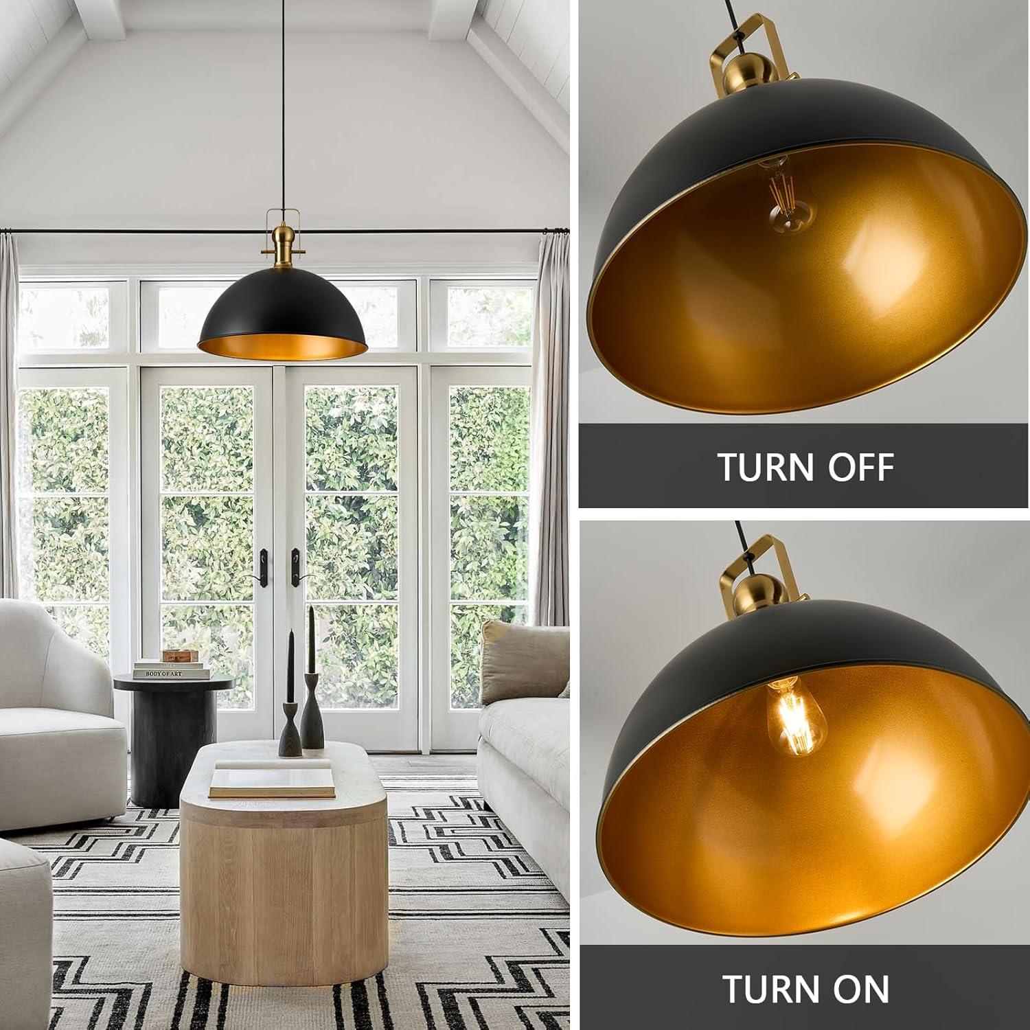 12 In. 1-Light Matte Black Farmhouse Pendant Light, Vintage Hanging Ceiling Lights Fixture For Kitchen Island (2-Pack)