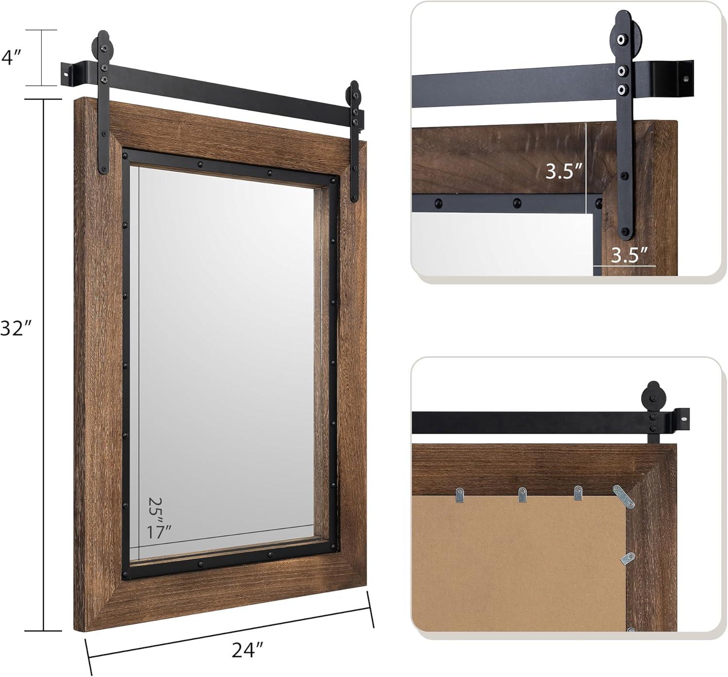 COSMOGO Farmhouse Barn Door Style Natural Wood Bathroom Vanity Wall Mirror 24"x32"