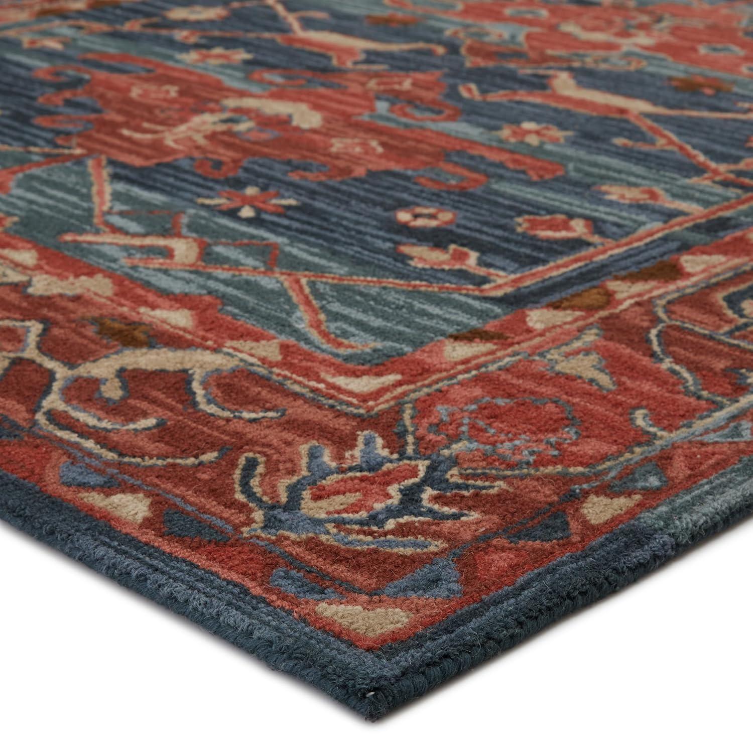Jaipur Living Cardamom 9 x 12 (ft) Tufted Wool Red/Blue Rectangular Indoor Medallion Global Area rug