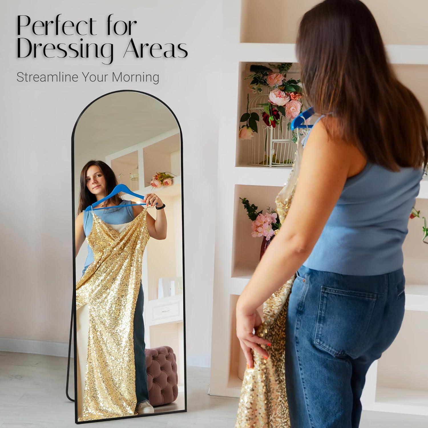 62" Semicircular Gold Aluminum Floor Mirror