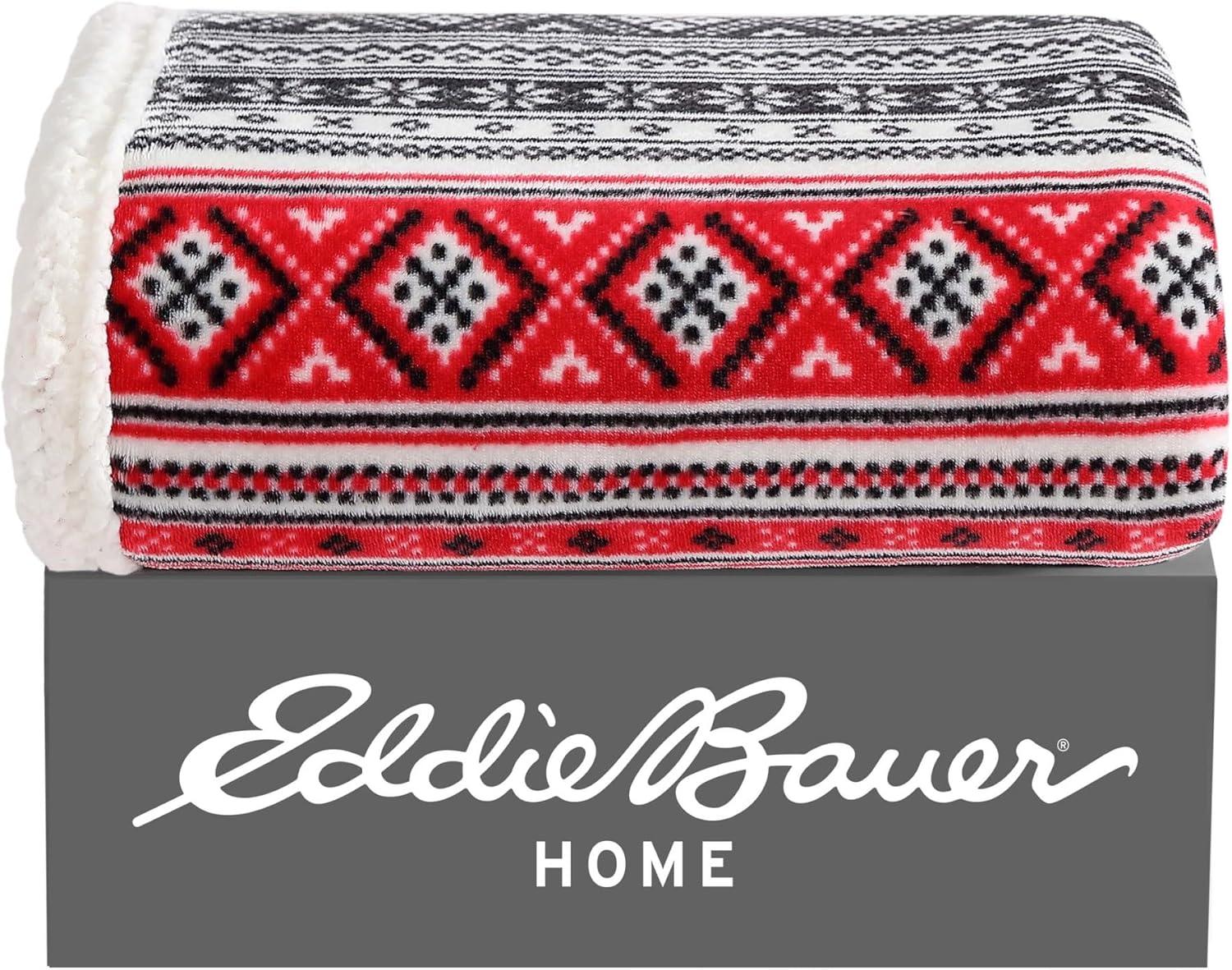 Eddie Bauer Printed Plush Fleece/Sherpa Throw Blankets