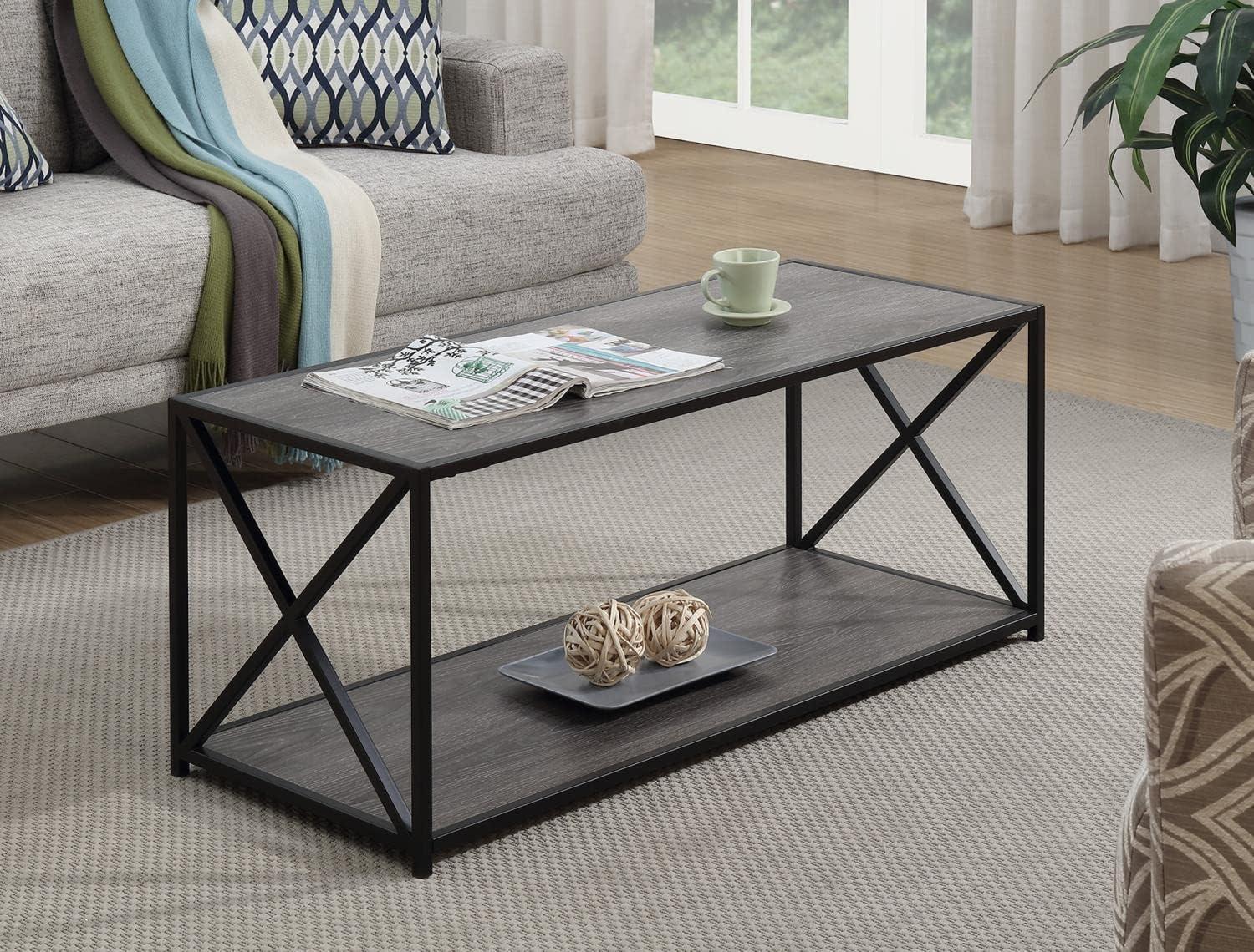 Tucson Weathered Gray Rectangular Wooden Coffee Table with Shelf