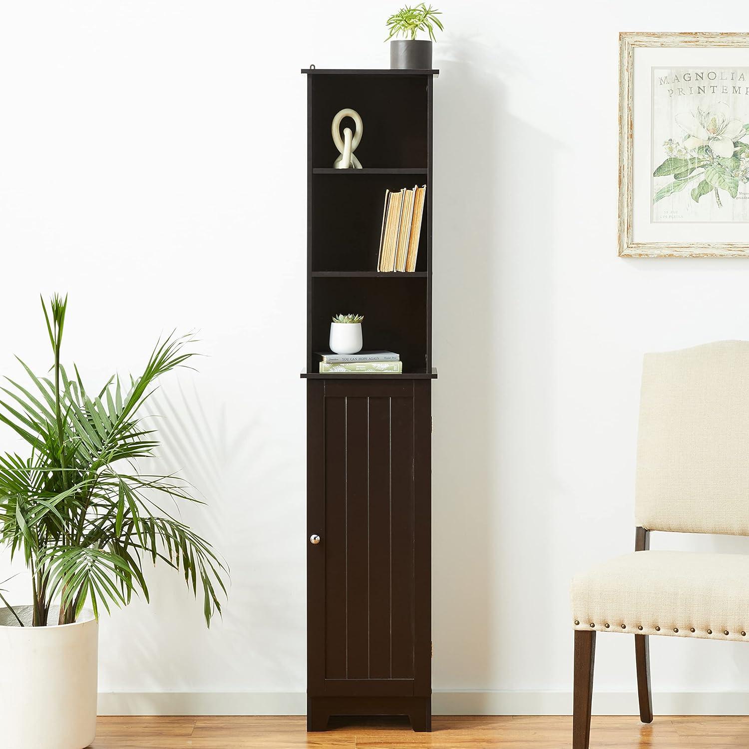 Espresso Contemporary Country Tall Floor Cabinet with Adjustable Shelves