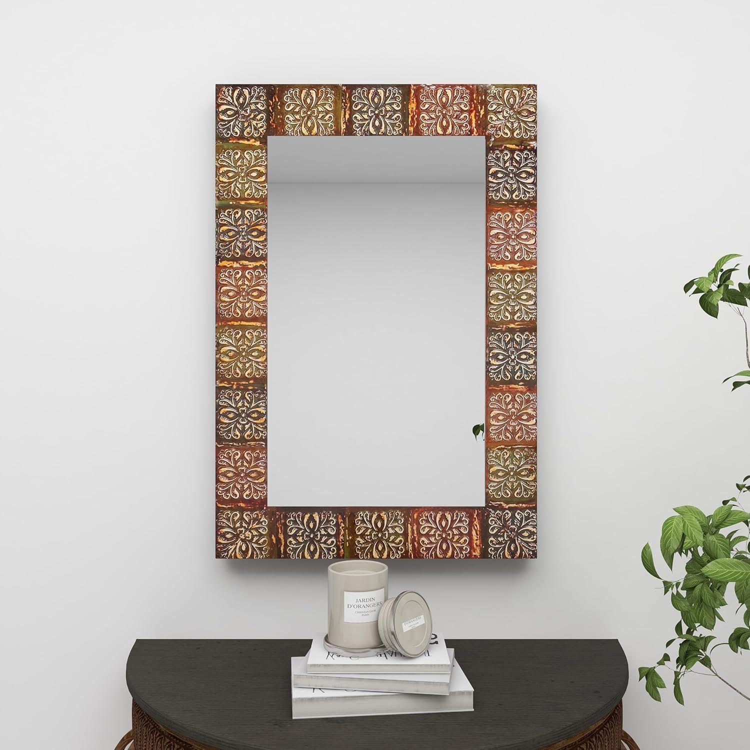 DecMode 24" x 36" Multi Colored Floral Wall Mirror with Embossed Metal