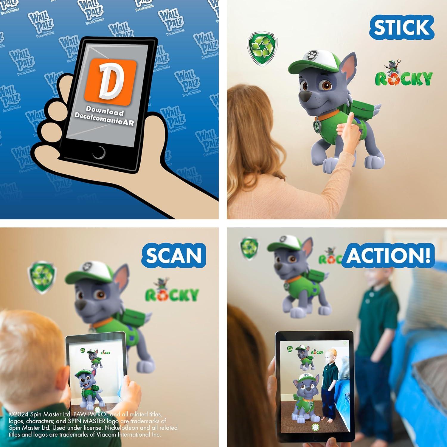 Wall Palz Nickelodeon Paw Patrol Wall Decal - 19" Rocky Vinyl Wall Stickers for Bedroom with 3D Augmented Reality Interaction - Paw Patrol Wall Décor