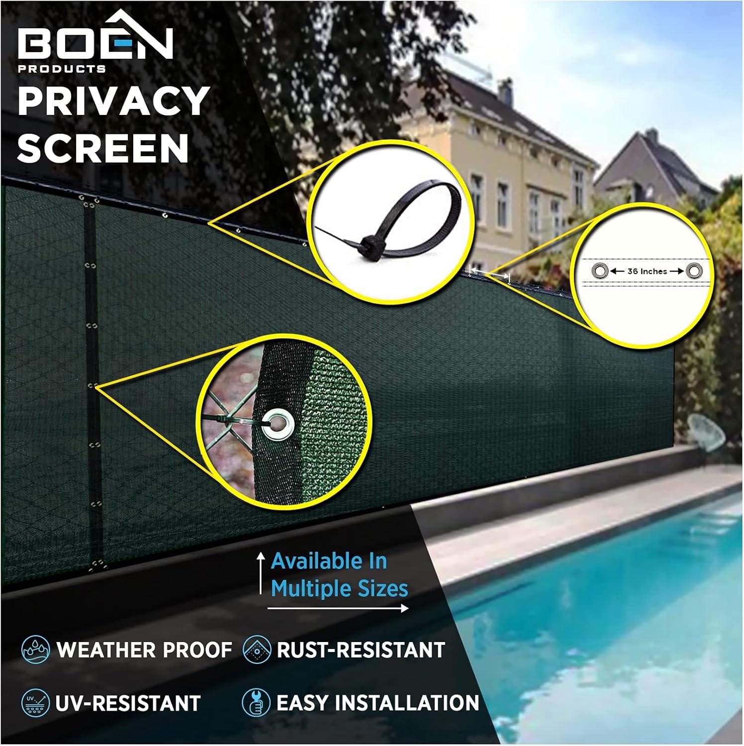 Boen Privacy Fence Netting Green 4' x 50', w/ Reinforced Grommets