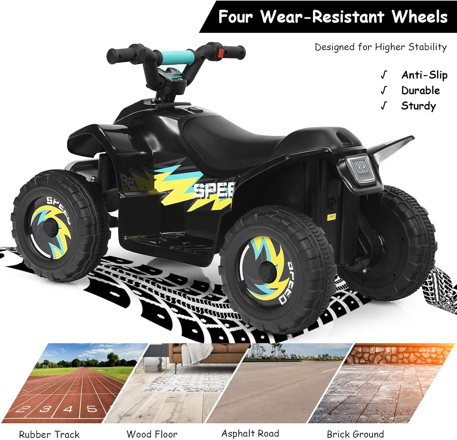 Infans 6V Kids Electric Quad ATV 4 Wheels Ride On Toy Toddlers Forward&Reverse Black