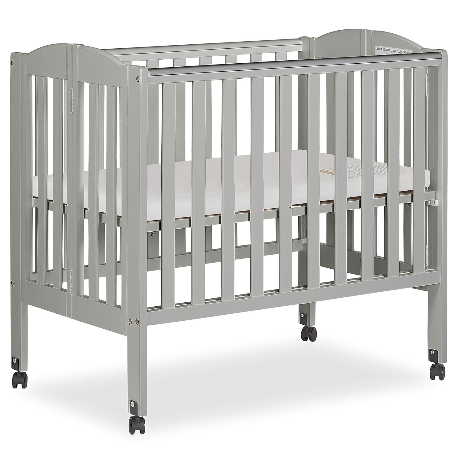 Dream On Me 2-in-1 Folding Portable Mini Crib, Cool Grey