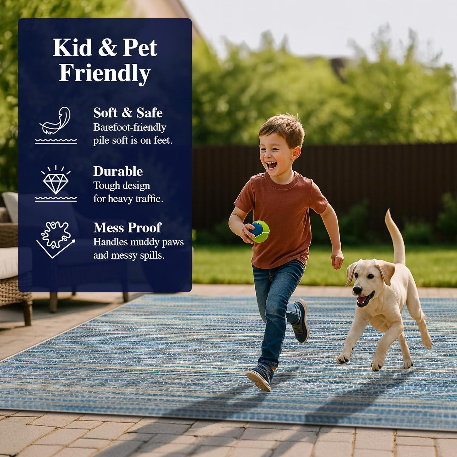 Couristan Monaco Alassio Indoor / Outdoor Area Rug, Sand-Azure Blue-Turquoise, 3'9" x 5'5"