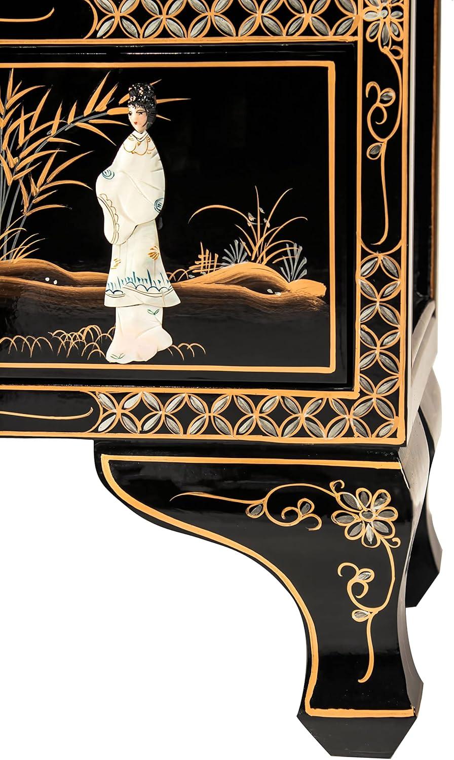 Exquisite Black Lacquer Secretary Desk with Mother-of-Pearl Accents