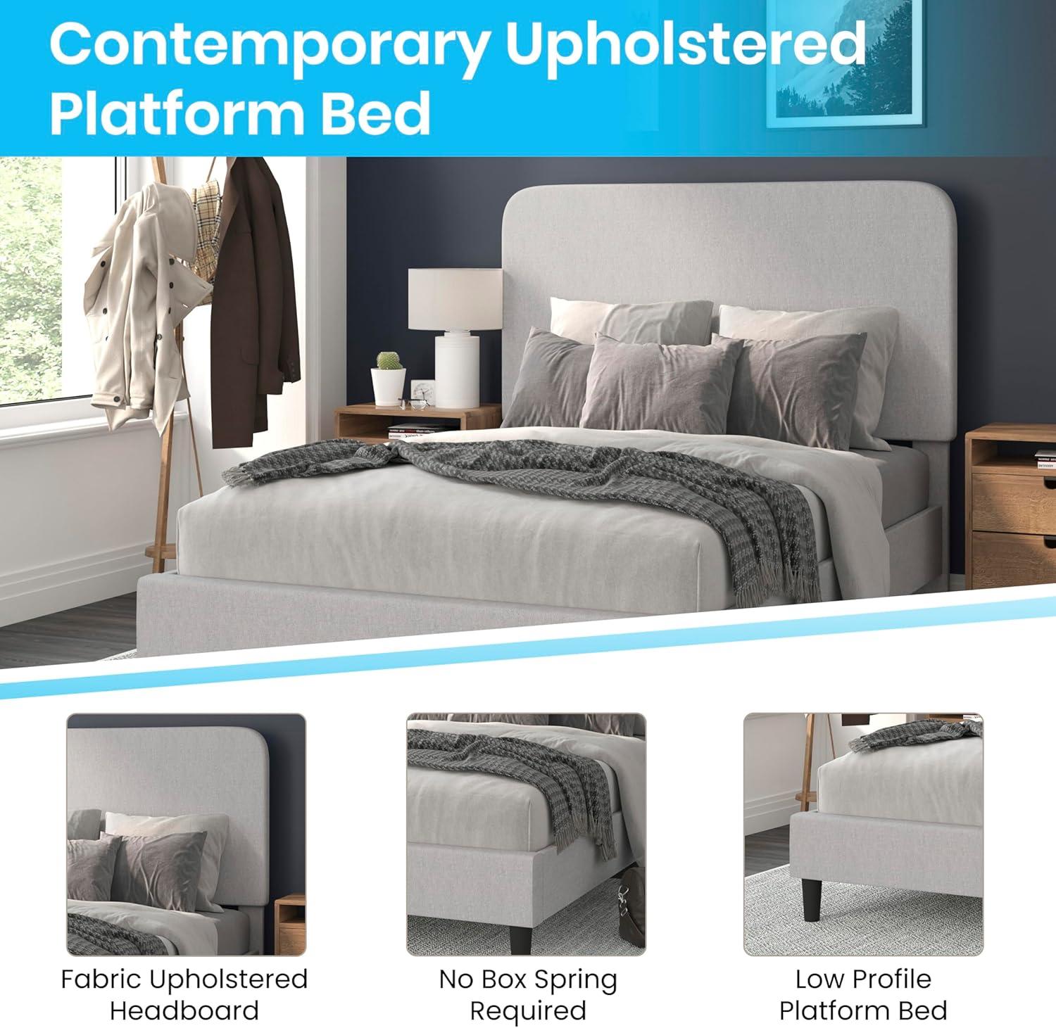 Flash Furniture Addison Collection Modern Fabric Upholstered Platform Bed, Light Grey, Full