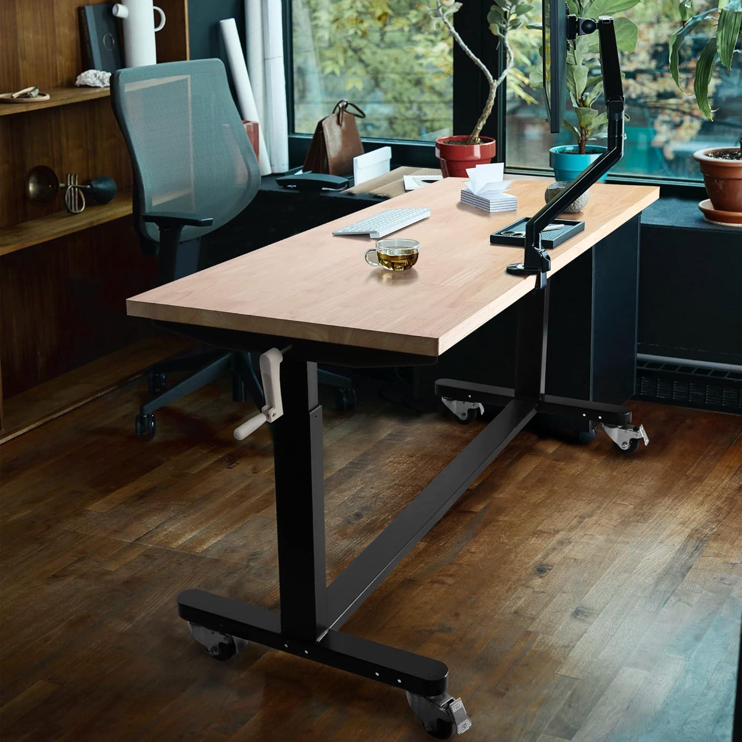 WORKPRO 60" Adjustable Black Steel Work Table with Rubber Wood Top