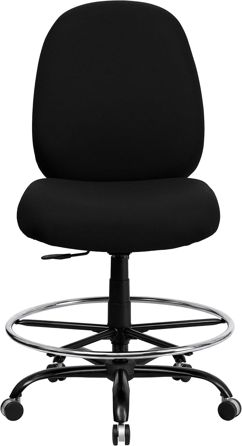 High Back Black Fabric Swivel Drafting Chair with Footrest