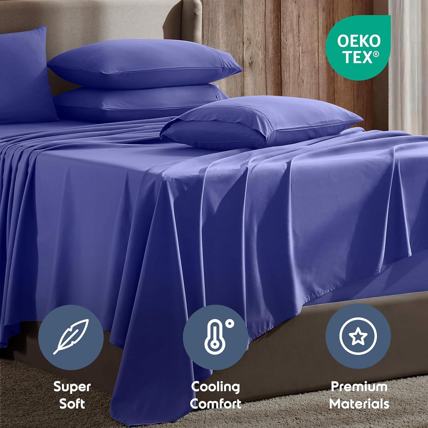 Nestl Extra Deep Pocket 6 Piece Sheet Sets, King Size Sheets & Pillowcases - Royal Blue