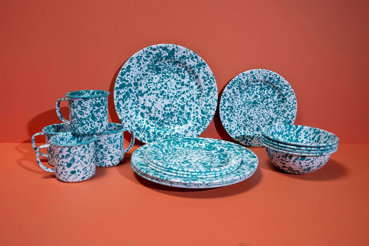 Crow Canyon Enamelware Splatter 16 Piece Dinnerware Set