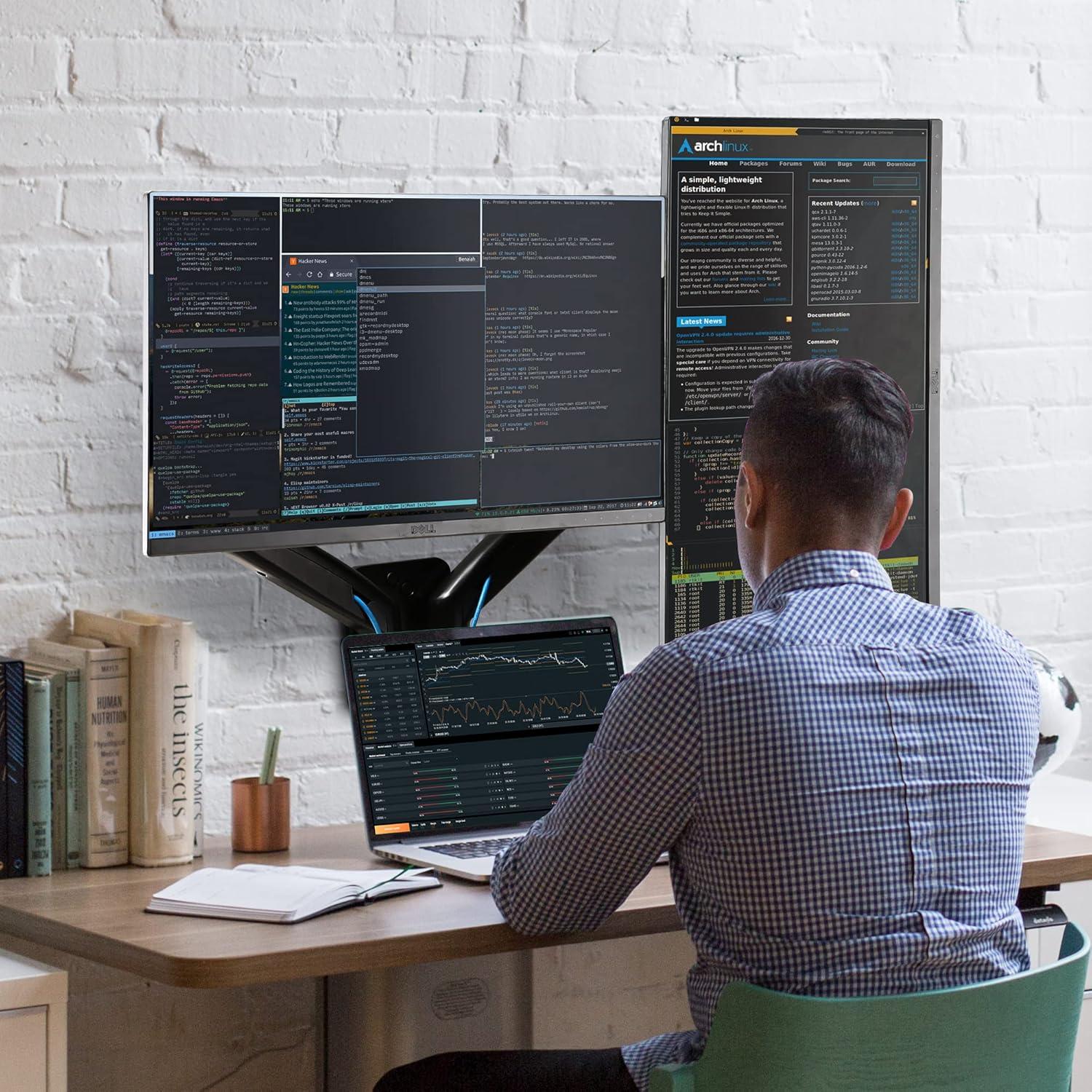 AVLT Dual 17"-32" Monitor Wall Mount - Fits Two 19.8 lbs Flat/Curved Monitors - Full Motion Height Swivel Tilt Rotation Adjustable Arm - VESA/Cable Management