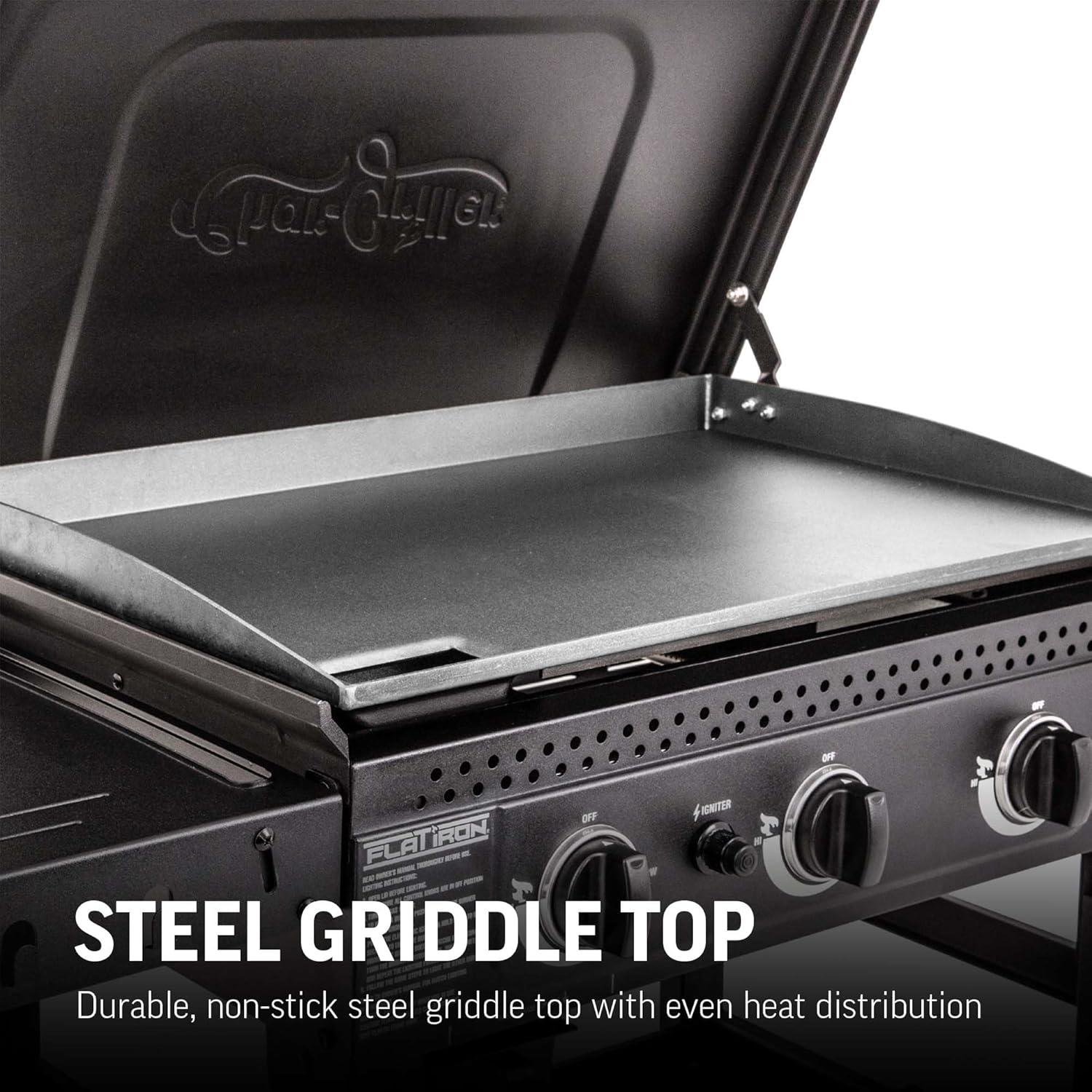 Char-Griller Flat Iron 3-Burner Gas Griddle with Lid