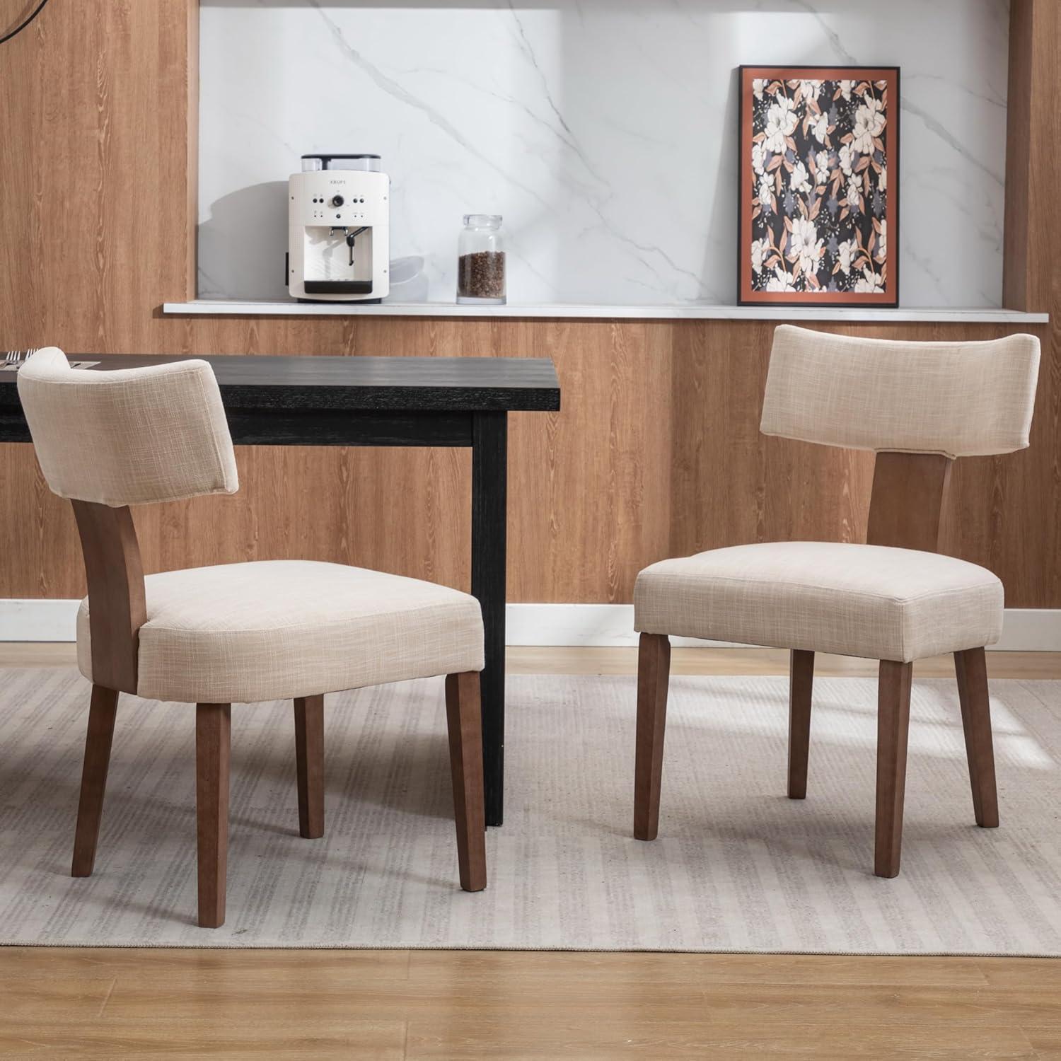 Gracie Oaks Inelda Mid Century Upholstered Dining Chairs Side Chairs Farmhouse Faux Leather Dining Chair with Wood Legs (Set of 2)