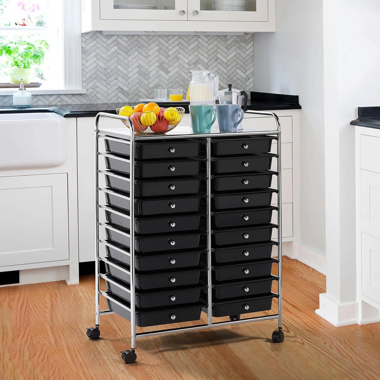 Yaheetech Drawers Rolling Storage Cart Mobile Storage Bin Trolley