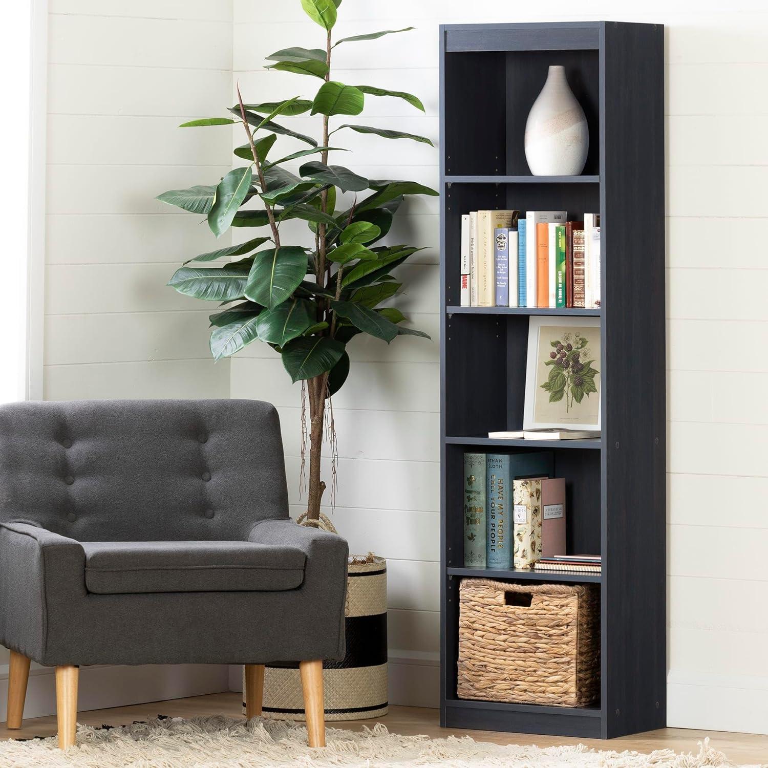 Blueberry Sleek 5-Shelf Adjustable Narrow Bookcase