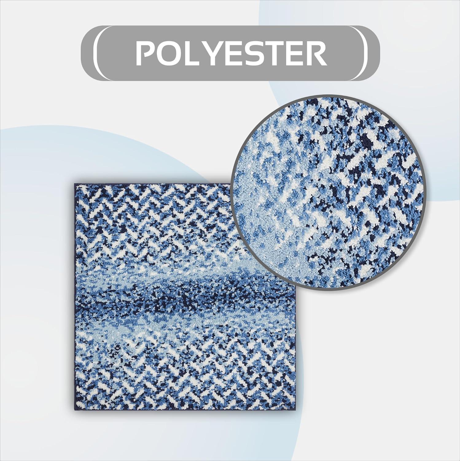 Better Trends Casablanca 100% Micro Polyester Knitted Chevron Pattern 24" Square Bath Rug - Blue