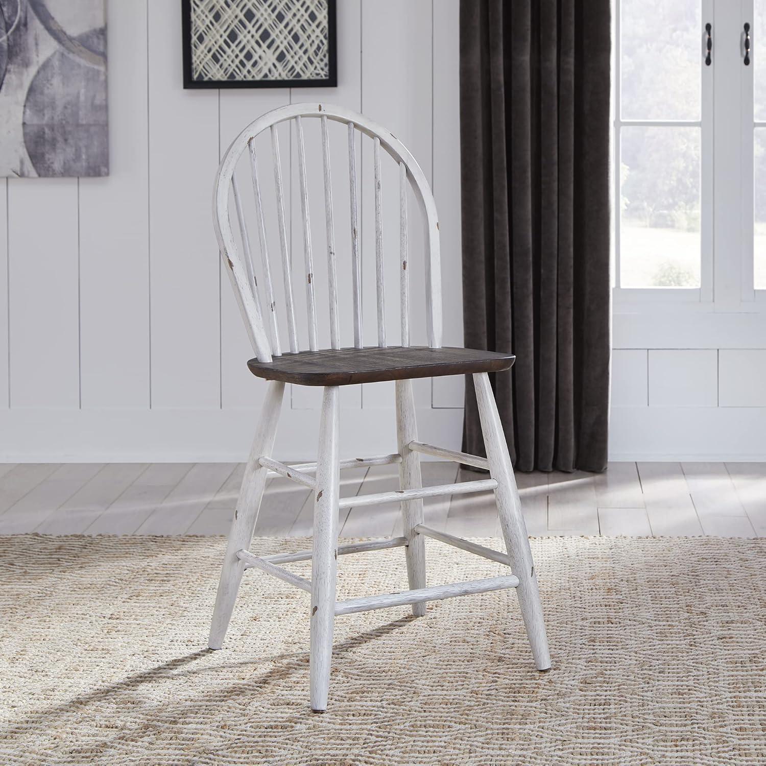 Farmhouse White and Wood Windsor Back Counter Chair Set