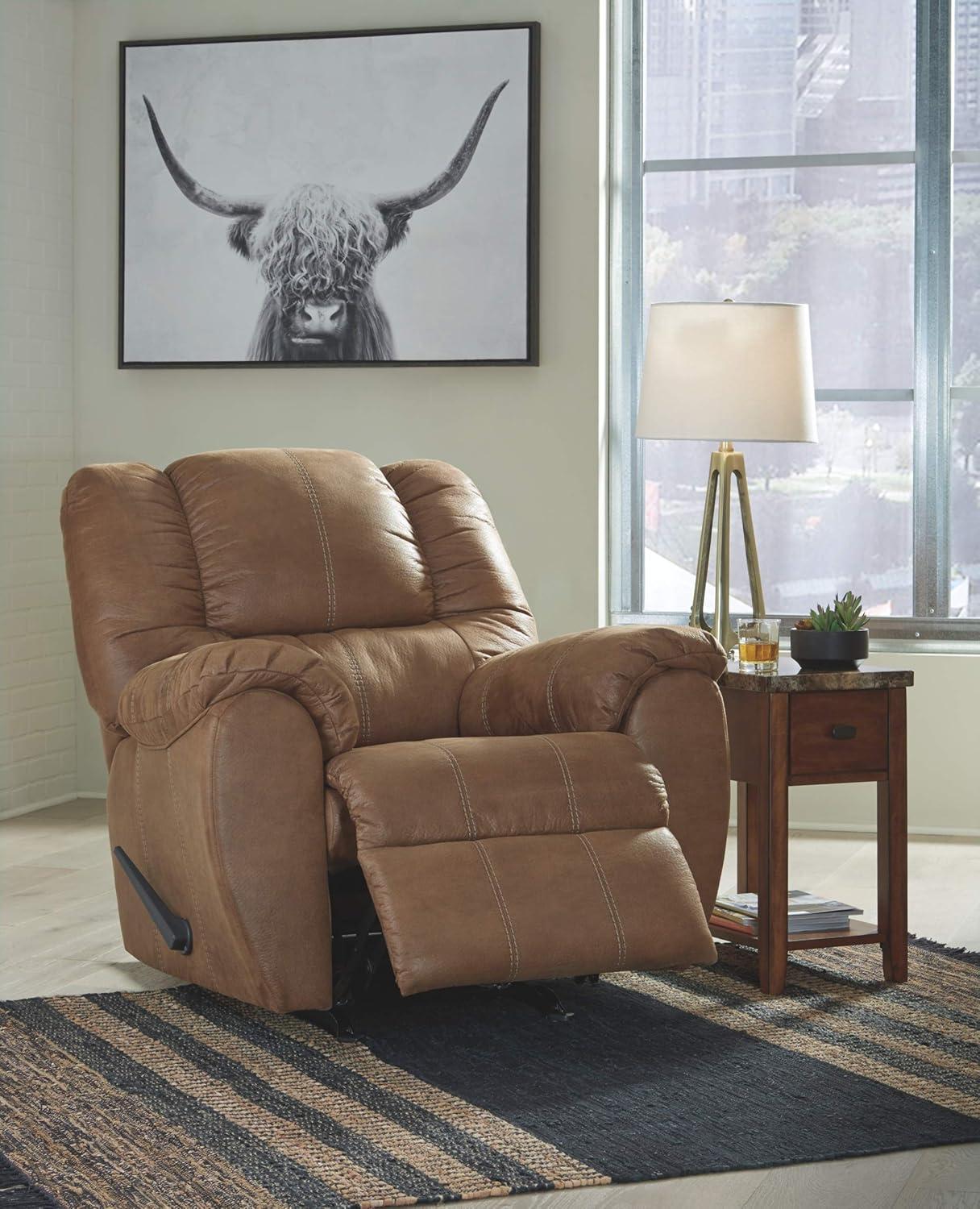 Saddle Brown Faux Leather Recliner with Metal Frame