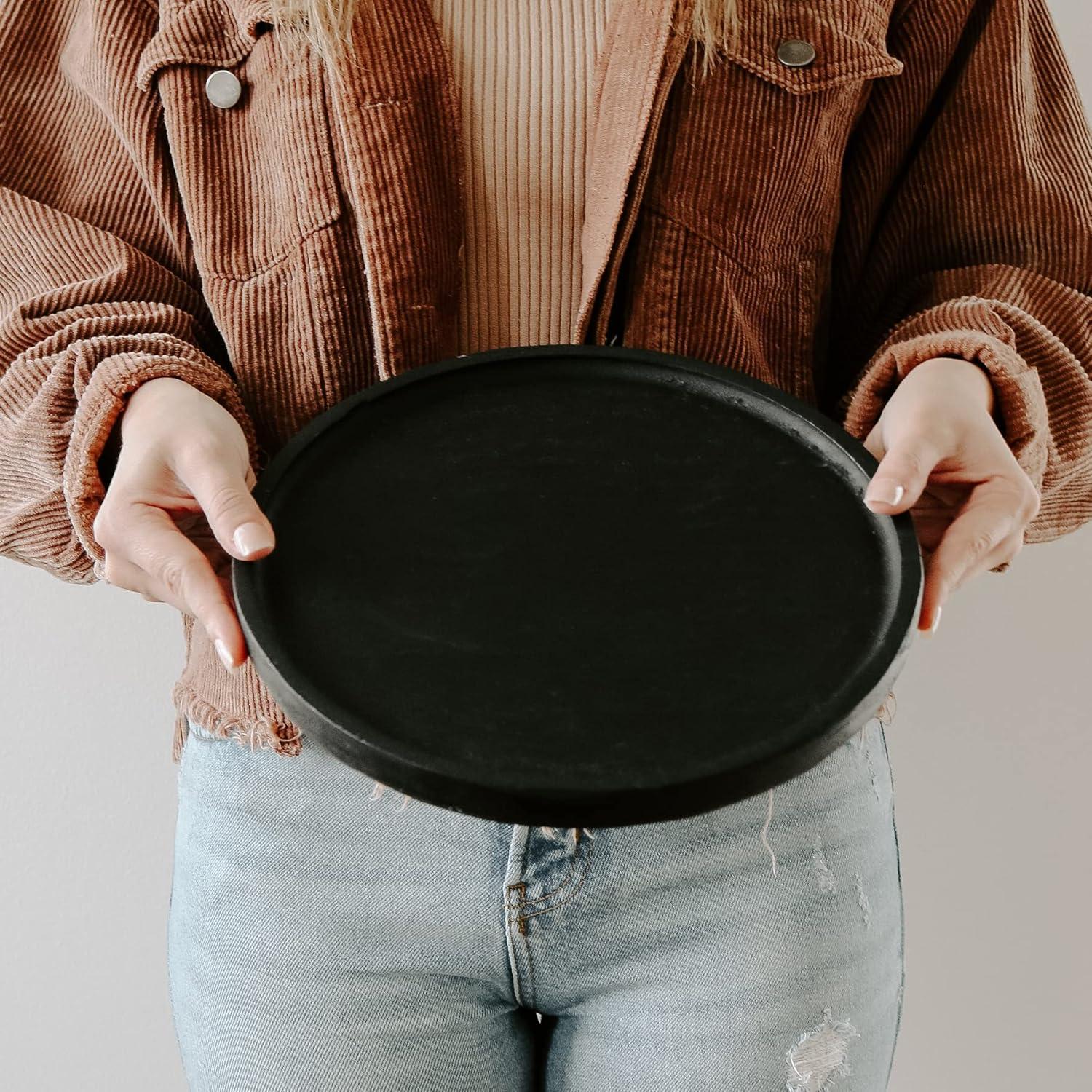 Sweet Water Decor Large Black Round Wood Tray - 10x10"