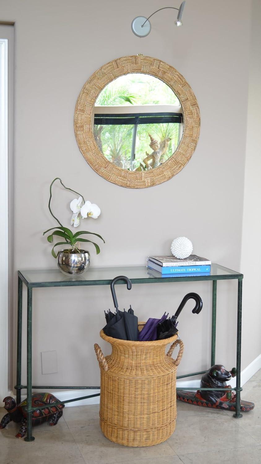 DaiZuY Round Rope Wall Mirror, Chequered, Beige/Natural