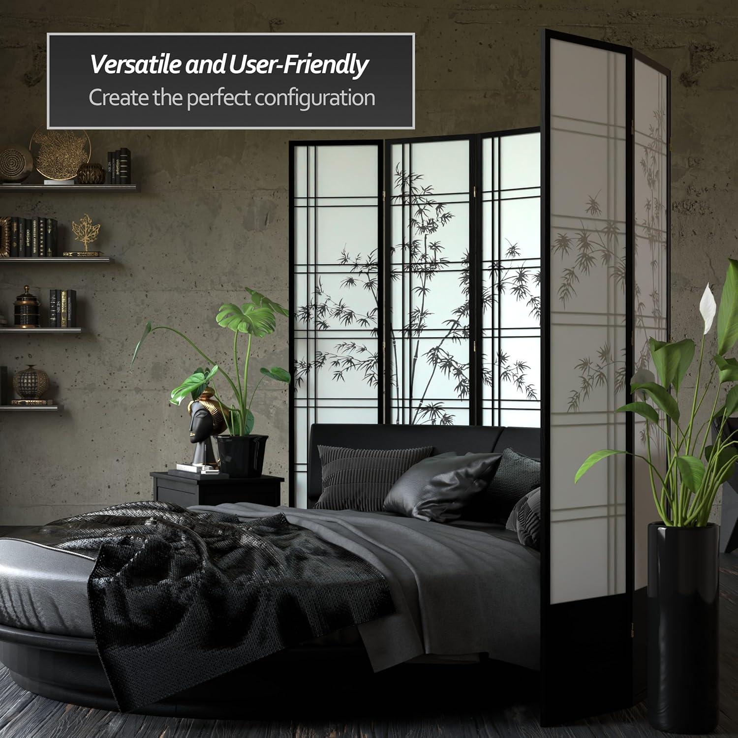 Oriental Furniture 7 Ft Tall Double Cross Bamboo Tree Shoji Screen, 3 panel, black