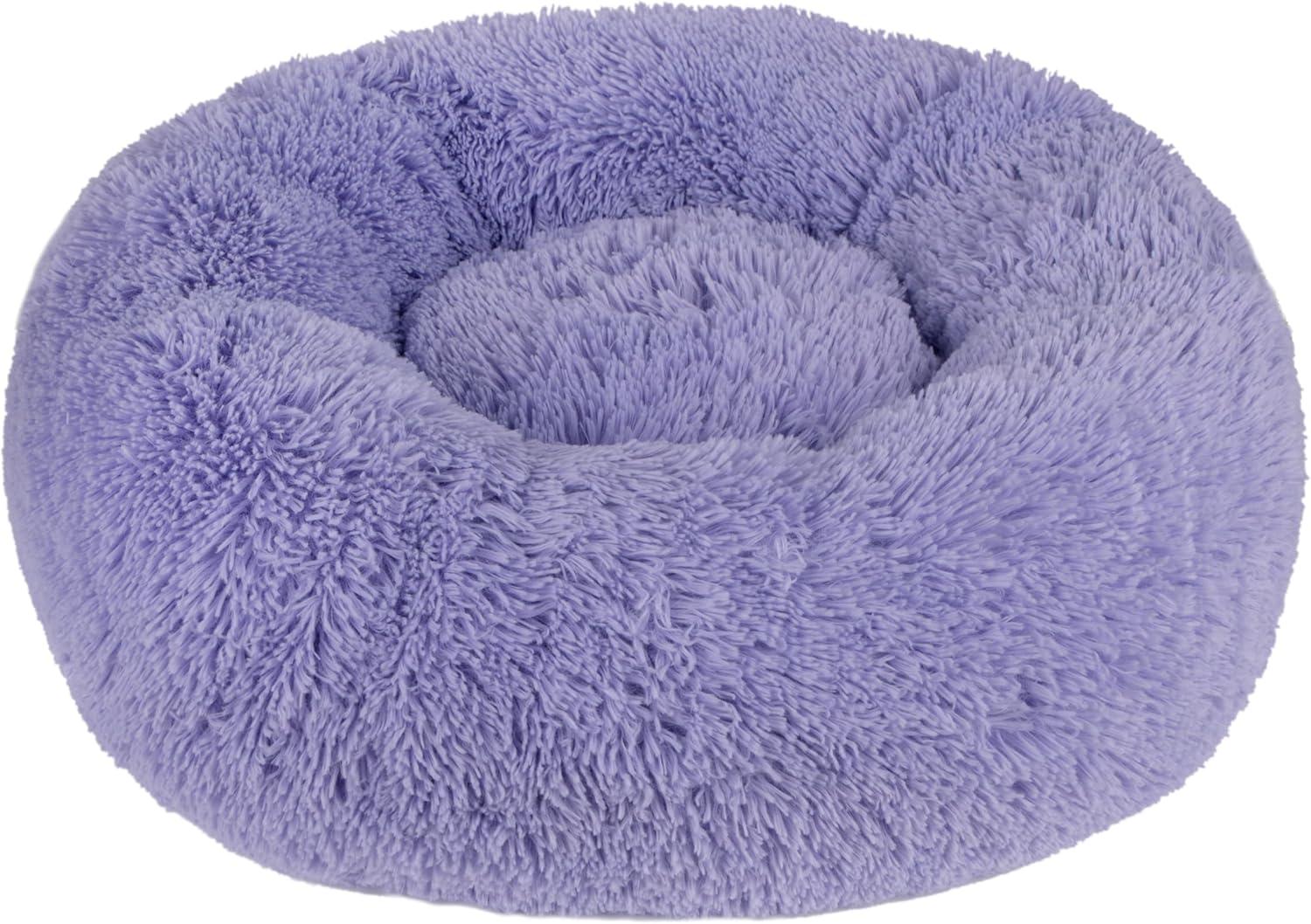 Donut Dog Bed with Faux Fur, Anti-Anxiety Cushion, Slip-Resistant