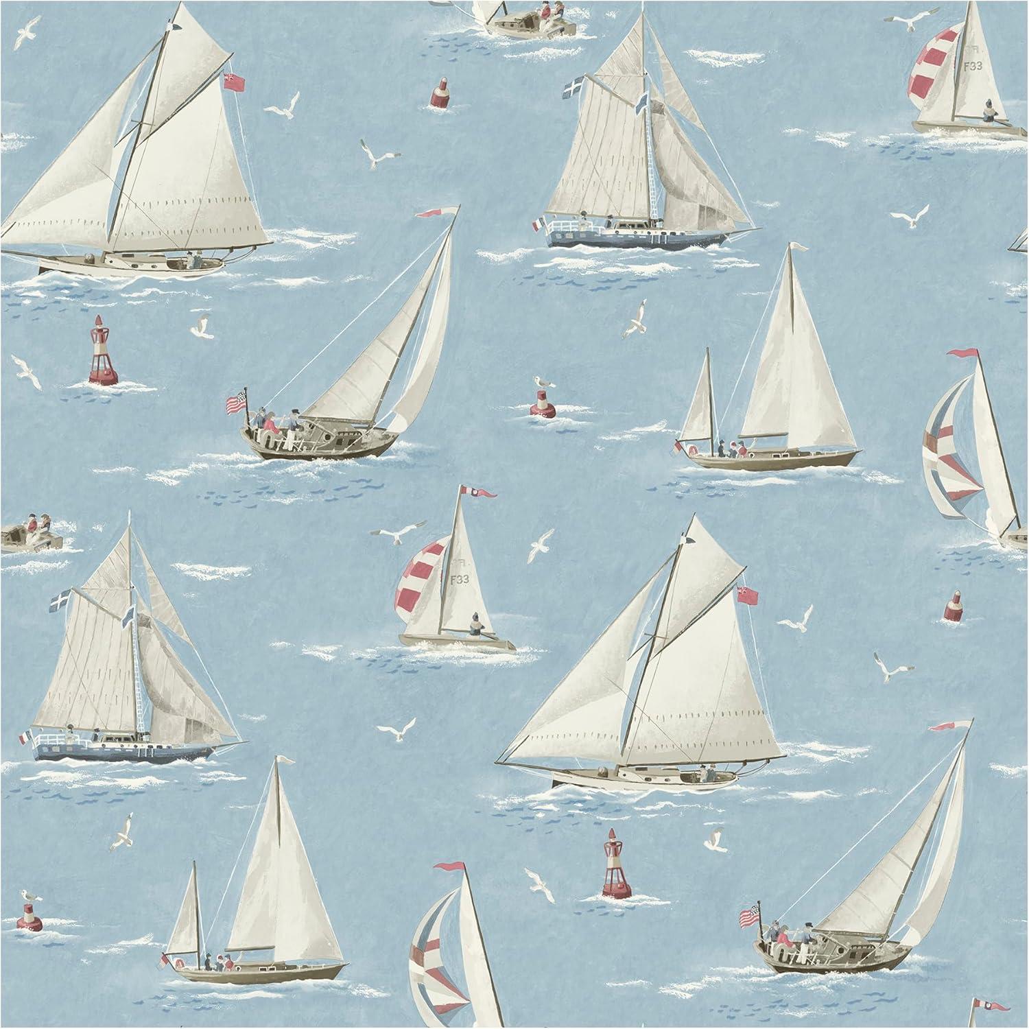 Chesapeake Leeward Light Blue Sailboat Wallpaper